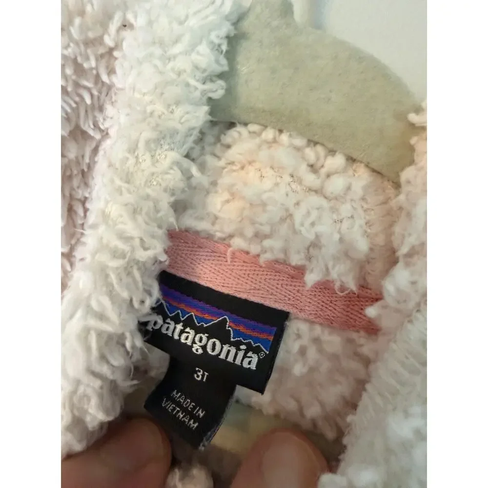 Patagonia Jacket Girls 3T Pink Furry Friends Hooded Sherpa Fleece Bear Ears Zip